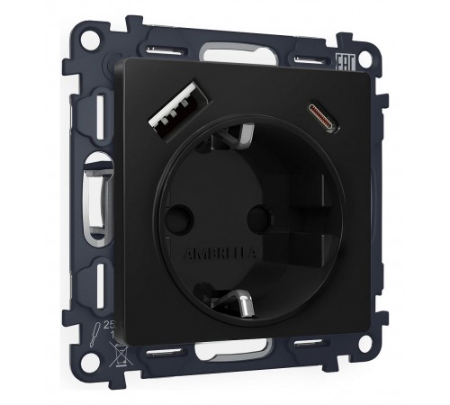 Розетка с заземлением и 2хUSB type A и C, без рамки Ambrella Volt MA810010 Quant
