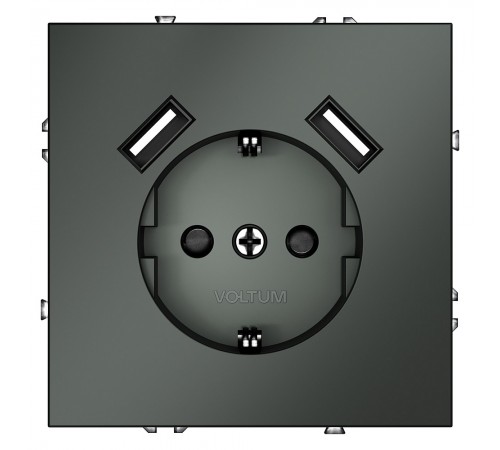Розетка с заземлением и со шторкой и 2хUSB type A, без рамки Voltum VLS040406 S70