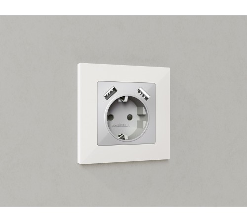 Накладка для розетки с заземлением и со шторками и 2хUSB type A Ambrella Volt AP4090 Quant