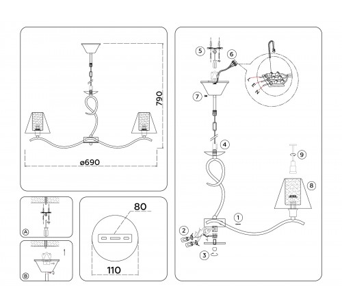 Подвесная люстра Ambrella Light LH57081 HIGH LIGHT