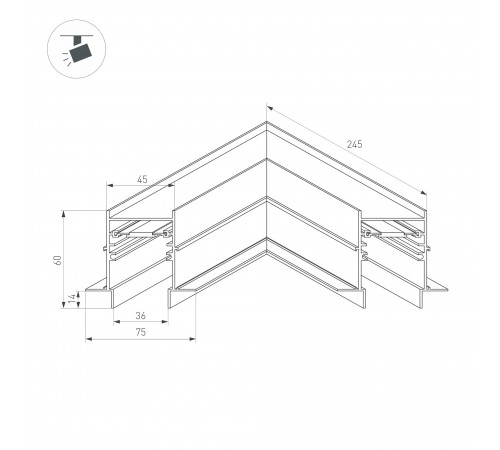 Соединитель угловой L-образный для треков встраиваемых Arlight 034681 MAG-45