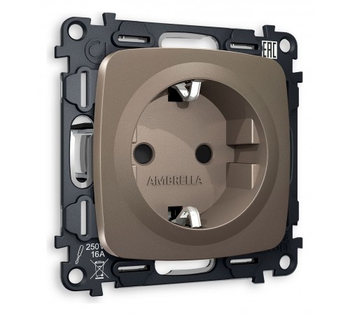Розетка с заземлением и со шторкой, без рамки Ambrella Volt MO637010 Quant