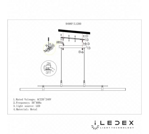 Подвесной светильник iLedex 9498P-46W-3000K GL-BR-WH Zoom