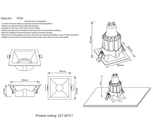Светильник встраиваемый Crystal Lux CLT 007C1 BL