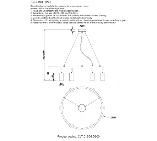 Светильник подвесной Crystal Lux CLT 015C6 D600 BL