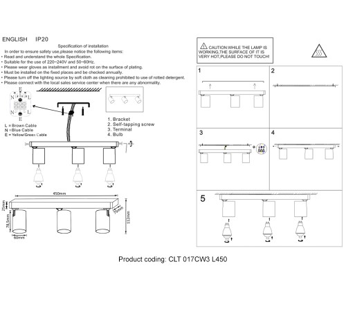 Светильник потолочный Crystal Lux CLT 017CW3 L450 WH