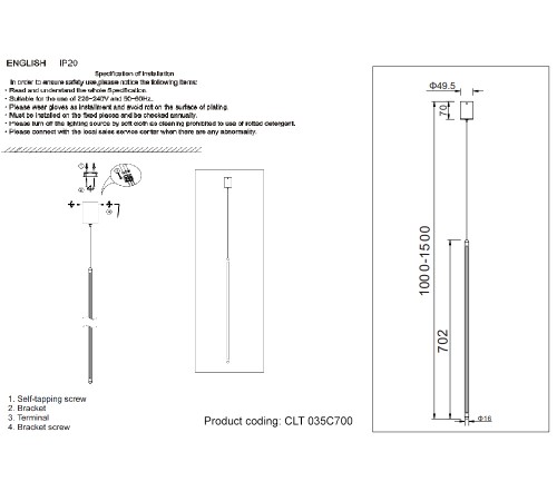 Светильник подвесной Crystal Lux CLT 035C700 BL