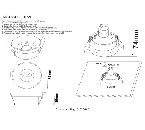 Светильник встраиваемый Crystal Lux CLT 044C BL