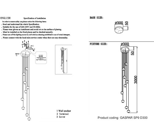 Светильник подвесной Crystal Lux GASPAR SP9 D300 WHITE