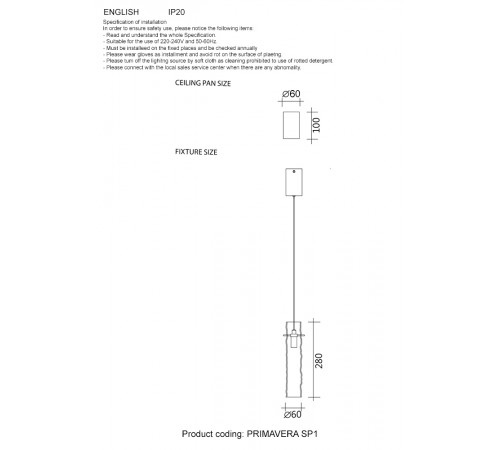 Светильник подвесной Crystal Lux PRIMAVERA SP1 GOLD