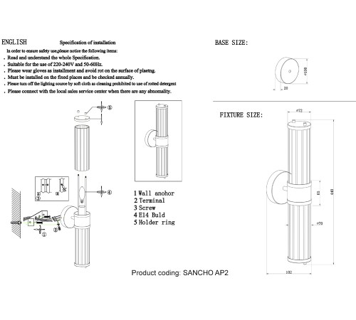 Бра Crystal Lux SANCHO AP2 GOLD
