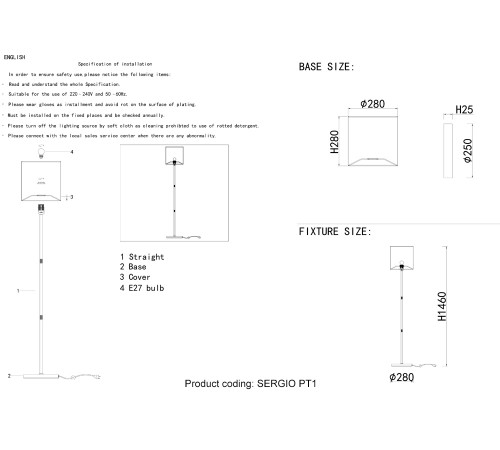 Торшер Crystal Lux SERGIO PT1 NICKEL