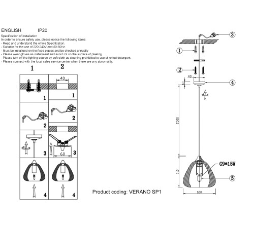 Светильник подвесной Crystal Lux VERANO SP1 SILVER