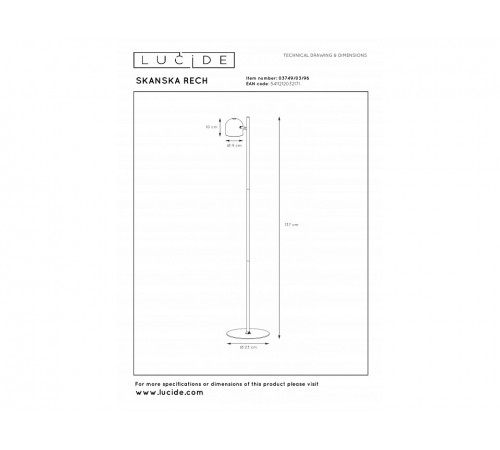 Торшер Lucide 03749/03/96 Skanska Rech