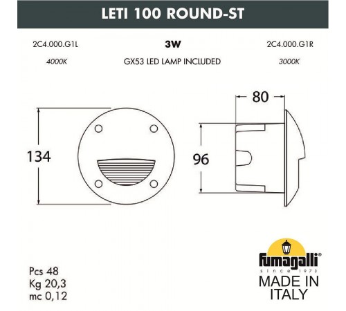 Встраиваемый светильник Fumagalli 2C4.000.000.AYG1L Leti