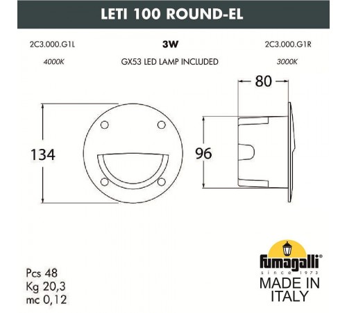 Встраиваемый светильник Fumagalli 2C3.000.000.WYG1L Leti