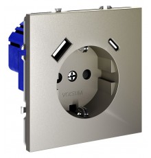 Розетка с заземлением и со шторкой и 2хUSB type A и C, без рамки Voltum VLS040504 S70