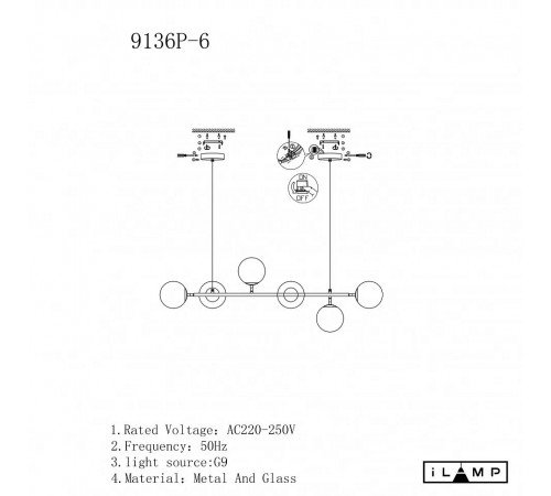 Подвесная люстра iLamp 9136P/6 BK-WH Golden
