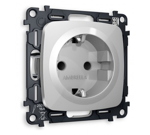 Розетка с заземлением и со шторкой, без рамки Ambrella Volt MO407010 Quant
