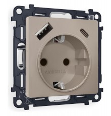 Розетка с заземлением и 2хUSB type A и C, без рамки Ambrella Volt MA370010 Quant