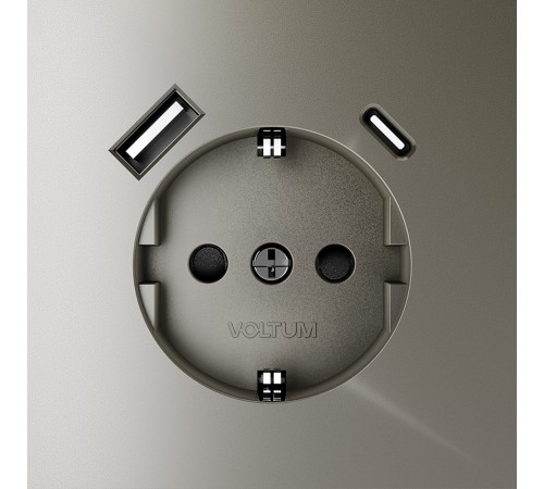 Розетка с заземлением и со шторкой и 2хUSB type A и C, без рамки Voltum VLS040504 S70