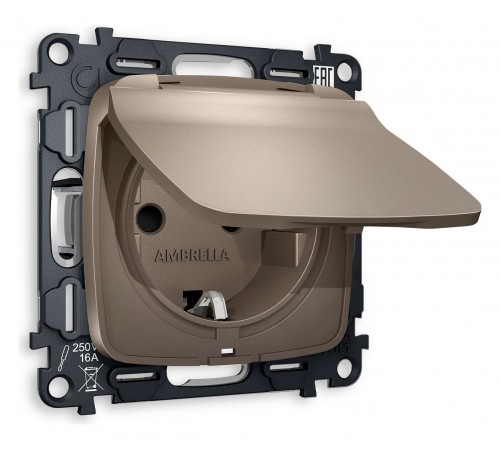 Розетка влагозащищенная с заземлением и со шторкой, без рамки с крышкой Ambrella Volt MO638010 Quant