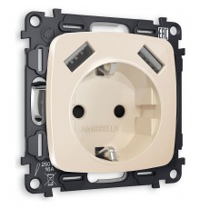 Розетка с заземлением и 2хUSB type A, без рамки Ambrella Volt MO309010 Quant
