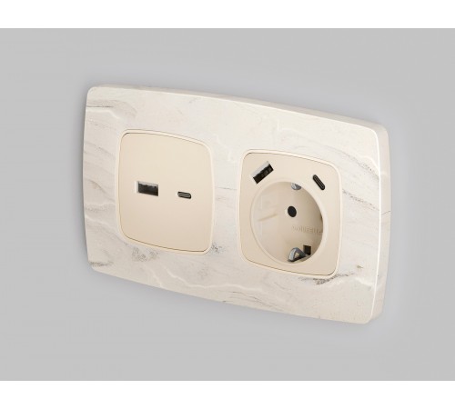 Накладка для розетки с заземлением и со шторками и 2хUSB type A и C Ambrella Volt OP3300 Quant