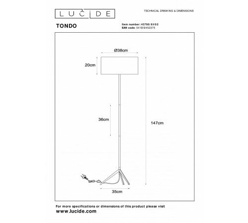 Торшер Lucide 45790/81/02 Tondo