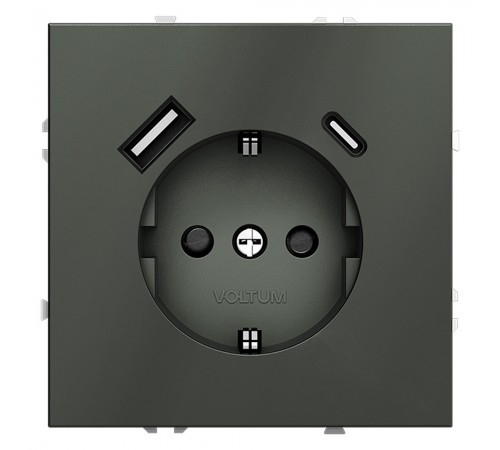 Розетка с заземлением и со шторкой и 2хUSB type A и C, без рамки Voltum VLS040506 S70