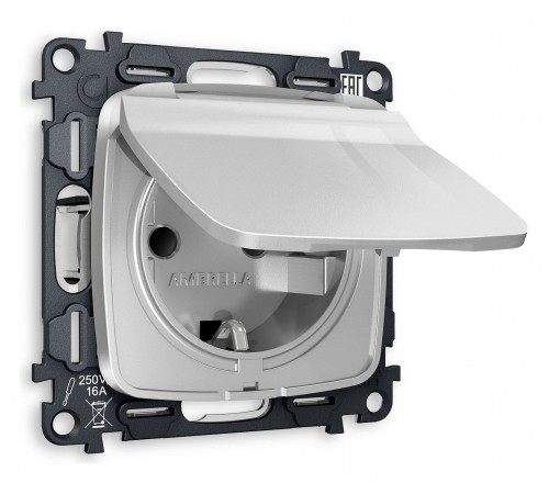 Розетка влагозащищенная с заземлением и со шторкой, без рамки с крышкой Ambrella Volt MO408010 Quant