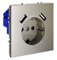 Розетка с заземлением и со шторкой и 2хUSB type A, без рамки Voltum VLS040404 S70