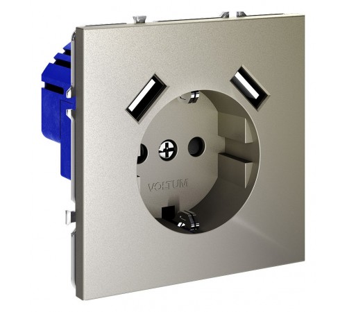 Розетка с заземлением и со шторкой и 2хUSB type A, без рамки Voltum VLS040404 S70