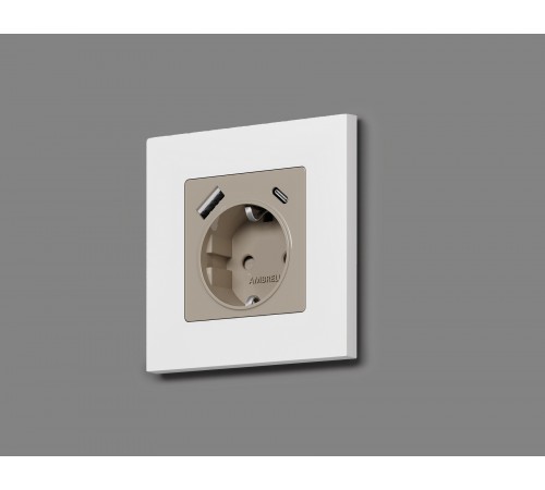 Накладка для розетки с заземлением и со шторками и 2хUSB type A и C Ambrella Volt AP3700 Quant