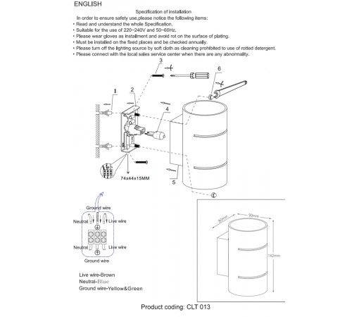 Бра Crystal Lux CLT 013 BL