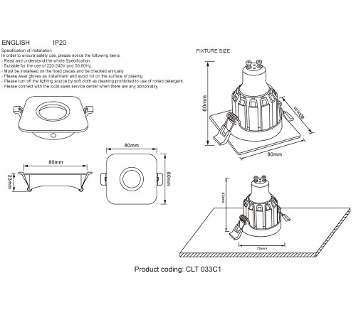 Светильник встраиваемый Crystal Lux CLT 033C1 WH
