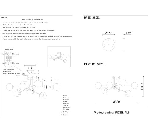 Светильник потолочный Crystal Lux FIDEL PL6 BLACK