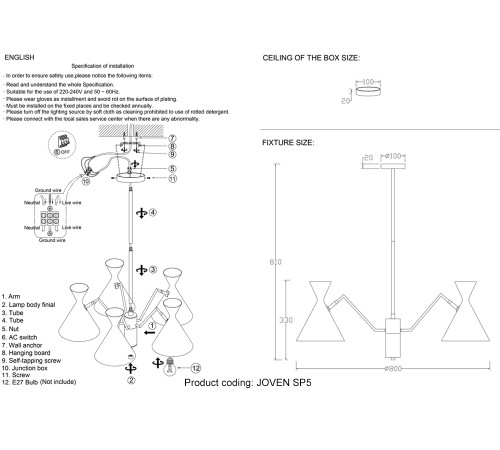 Люстра Crystal Lux JOVEN SP5 GOLD/BLACK