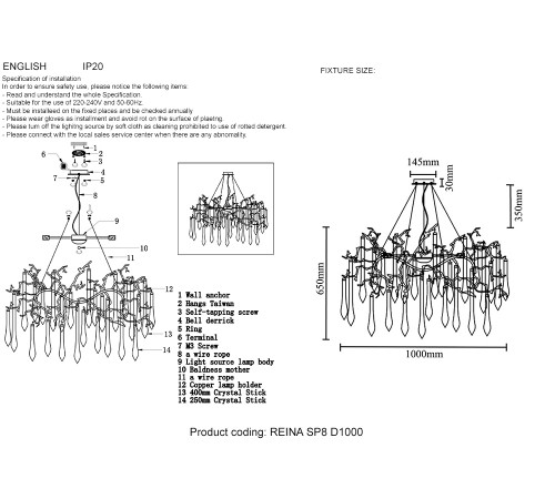 Люстра Crystal Lux REINA SP8 D1000 SILVER PATINA