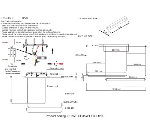 Светильник подвесной Crystal Lux SUAVE SP35W LED L1200 BLACK