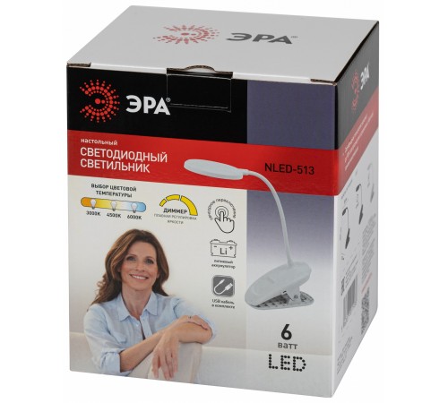 Настольная лампа офисная Эра NLED-513-6W-W