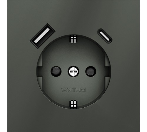 Розетка с заземлением и со шторкой и 2хUSB type A и C, без рамки Voltum VLS040506 S70