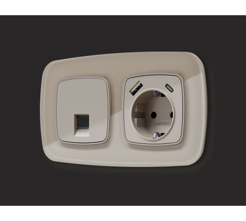Накладка для розетки с заземлением и со шторками и 2хUSB type A и C Ambrella Volt OP3700 Quant