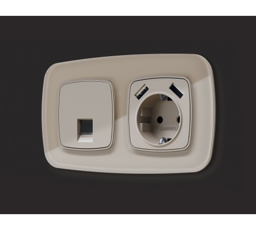 Накладка для розетки с заземлением и со шторками и 2хUSB type A Ambrella Volt OP3690 Quant