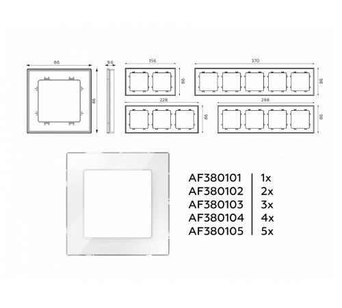 Рамка на 4 поста Ambrella Volt AF380104 Platos Стекло натуральное