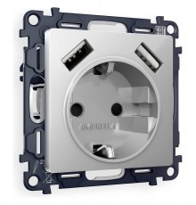 Розетка с заземлением и со шторкой и 2хUSB type A, без рамки Ambrella Volt MA409010 Quant