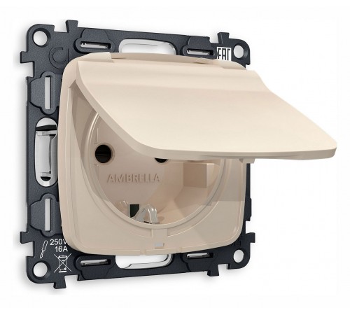 Розетка влагозащищенная с заземлением и со шторкой, без рамки с крышкой Ambrella Volt MO328010 Quant