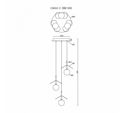 Подвесной светильник iLedex C4644-3 MBK+SGD Savage