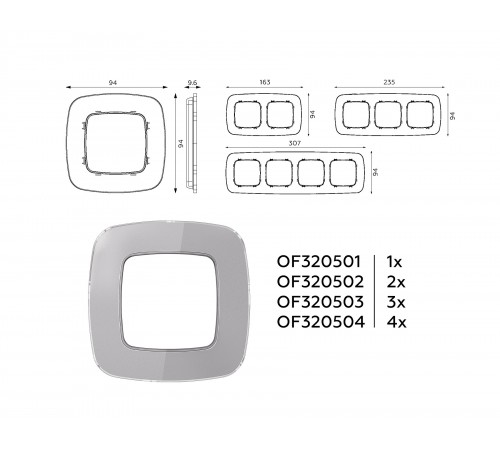 Рамка на 4 поста Ambrella Volt OF320504 Radian Стекло органическое
