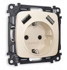 Розетка с заземлением и 2хUSB type A, без рамки Ambrella Volt MO329010 Quant